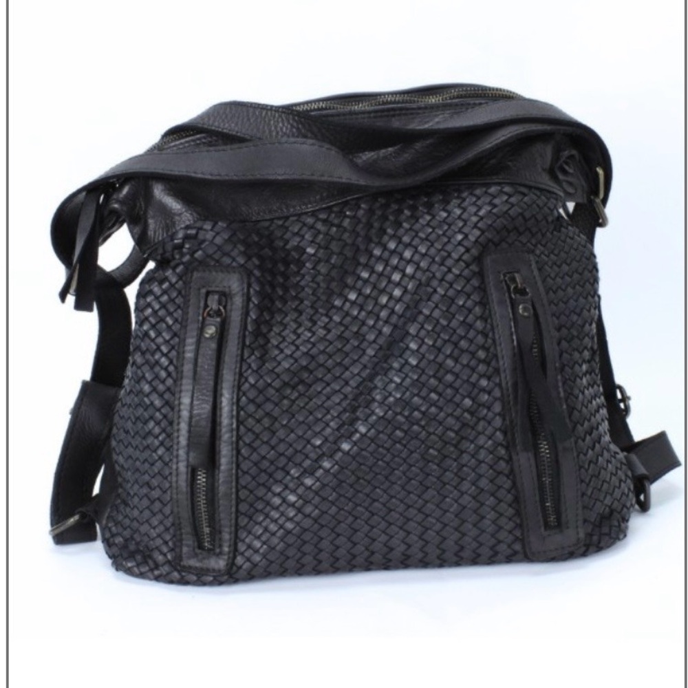 Milo Black Sienna Leather Woven Shoulder Bag. NEW!